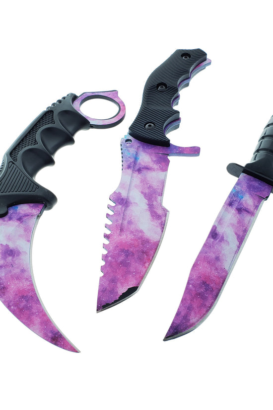 Falcon 3 PCS Pink Galaxy Set. Tactical Knives & Karambit
