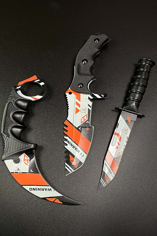 Falcon 3 PCS Orange & White Set. Tactical Knives & Karambit