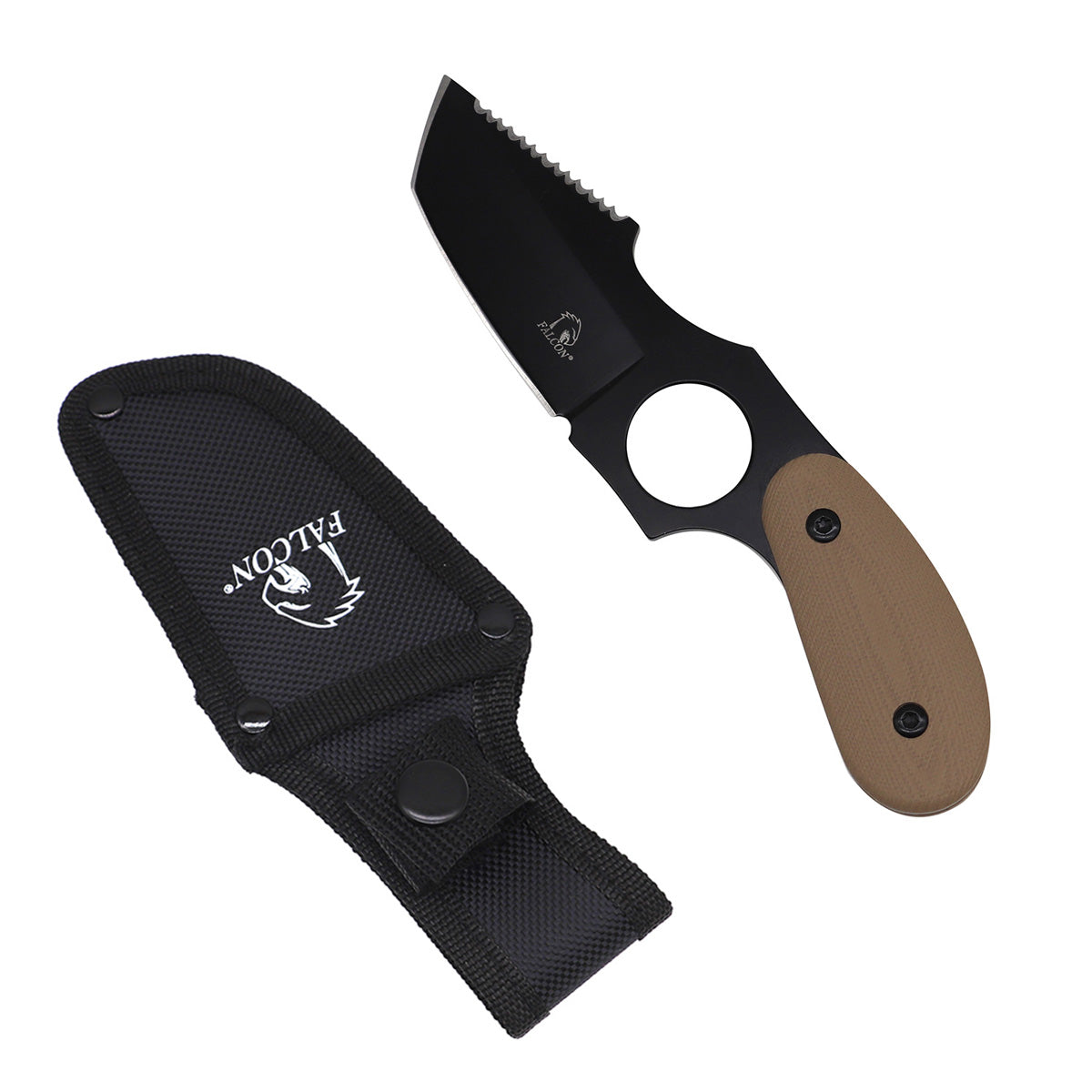 Falcon G10 Fixed-Blade Hunting Knife, Black Blade