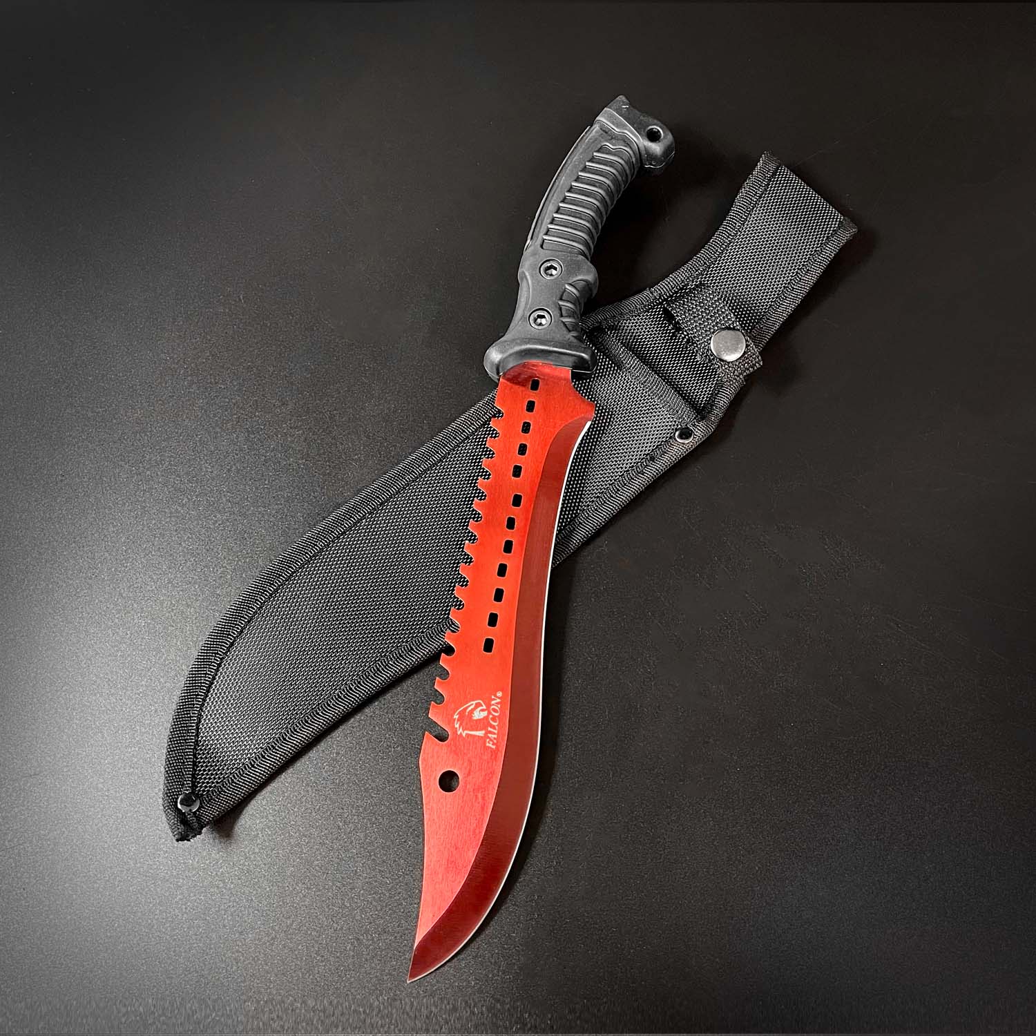 Falcon 5 Pieces Red Set Hunting Set (Machete, Karambit, Throwing Knives.)