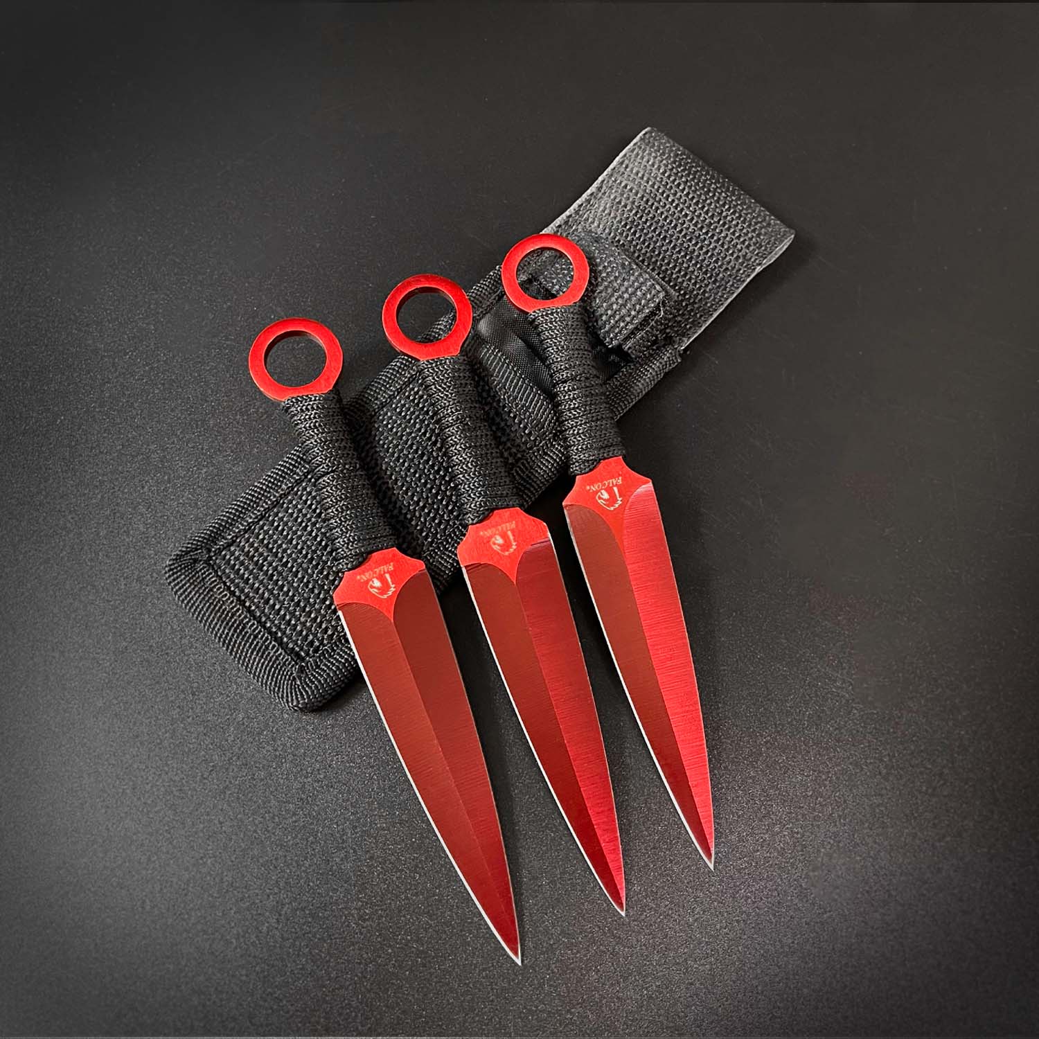 Falcon 5 Pieces Red Set Hunting Set (Machete, Karambit, Throwing Knives.)