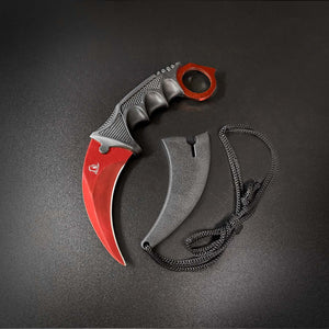 Falcon 5 Pieces Red Set Hunting Set (Machete, Karambit, Throwing Knives.)