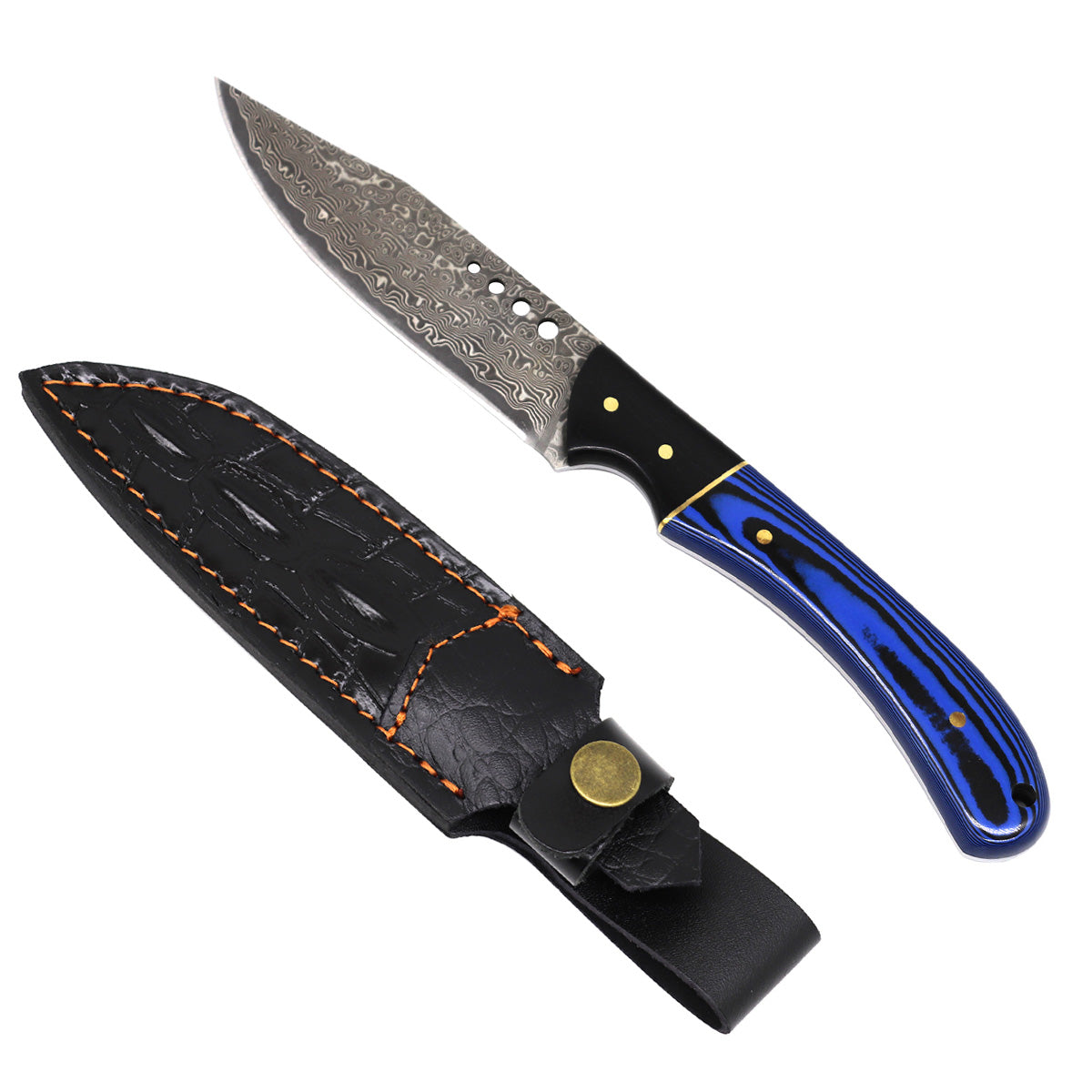 Rocky Mountain Damascus Hunting Knife – Blue Micarta