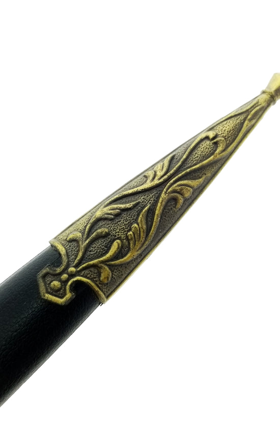 Close-up of ornate scabbard tip detail