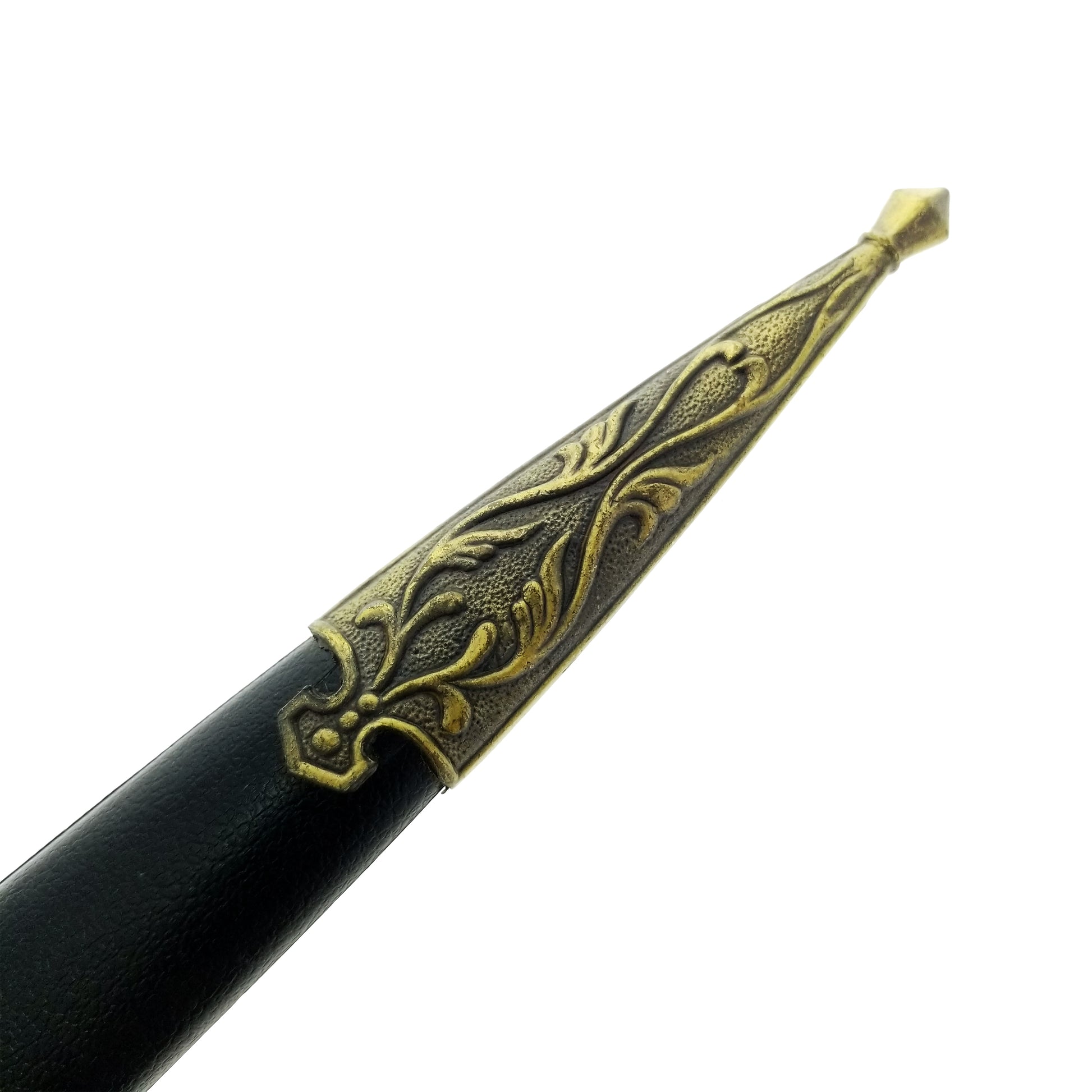 Close-up of ornate scabbard tip detail
