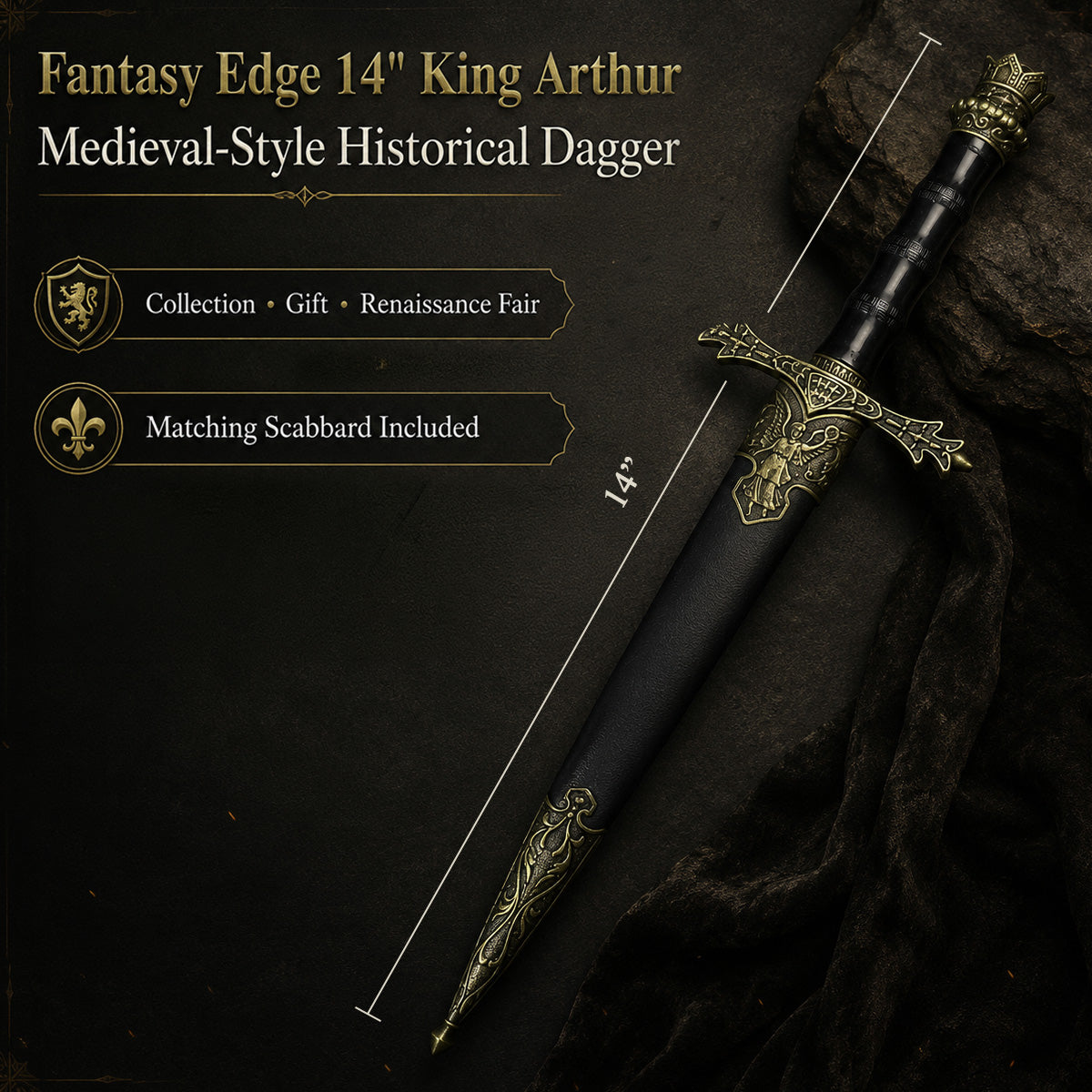 Medieval King Arthur dagger with scabbard
