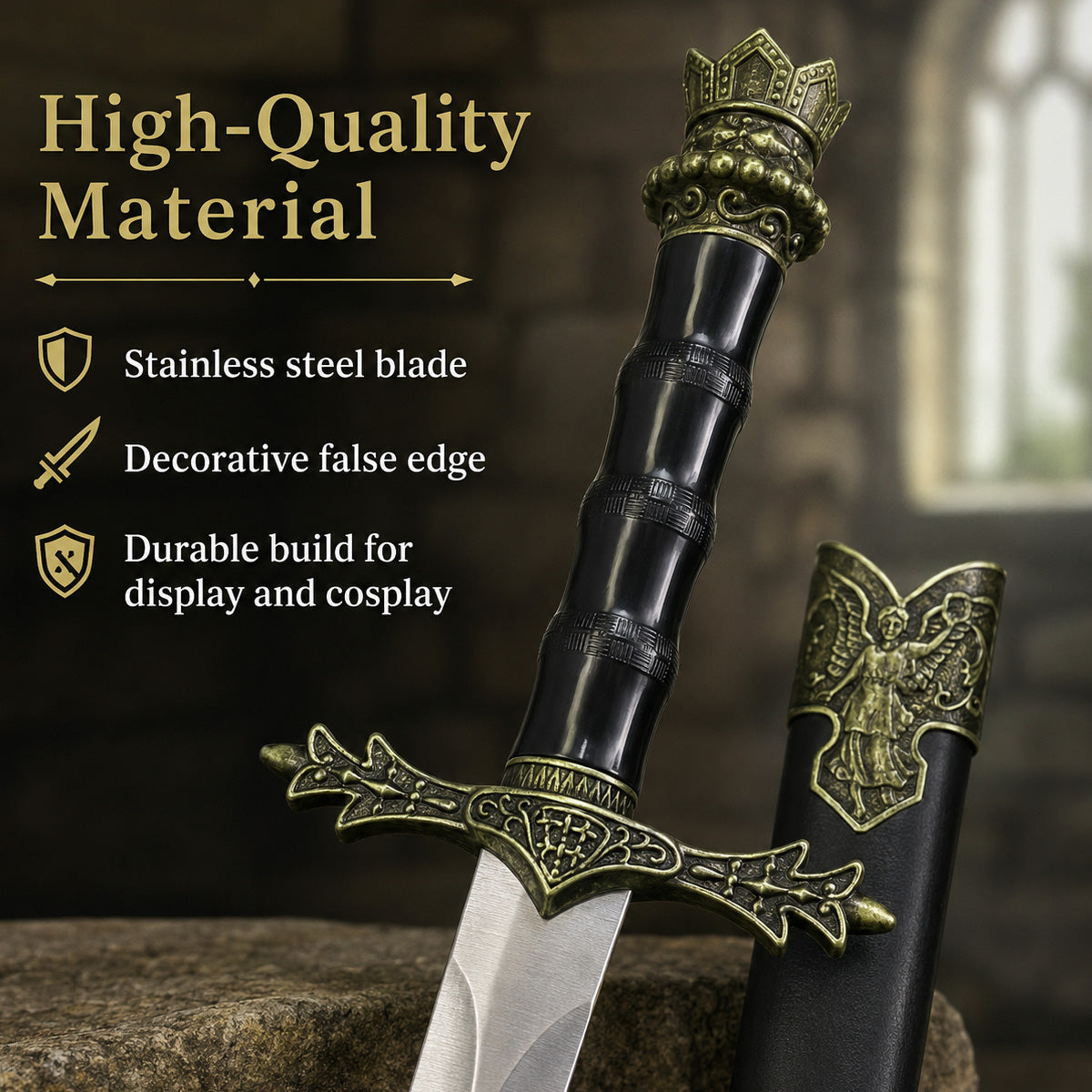 Dagger with crown pommel and scabbard
