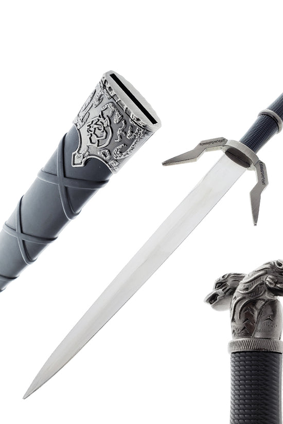 15.75" Black Medieval Sword w/Black Plastic Scabbard