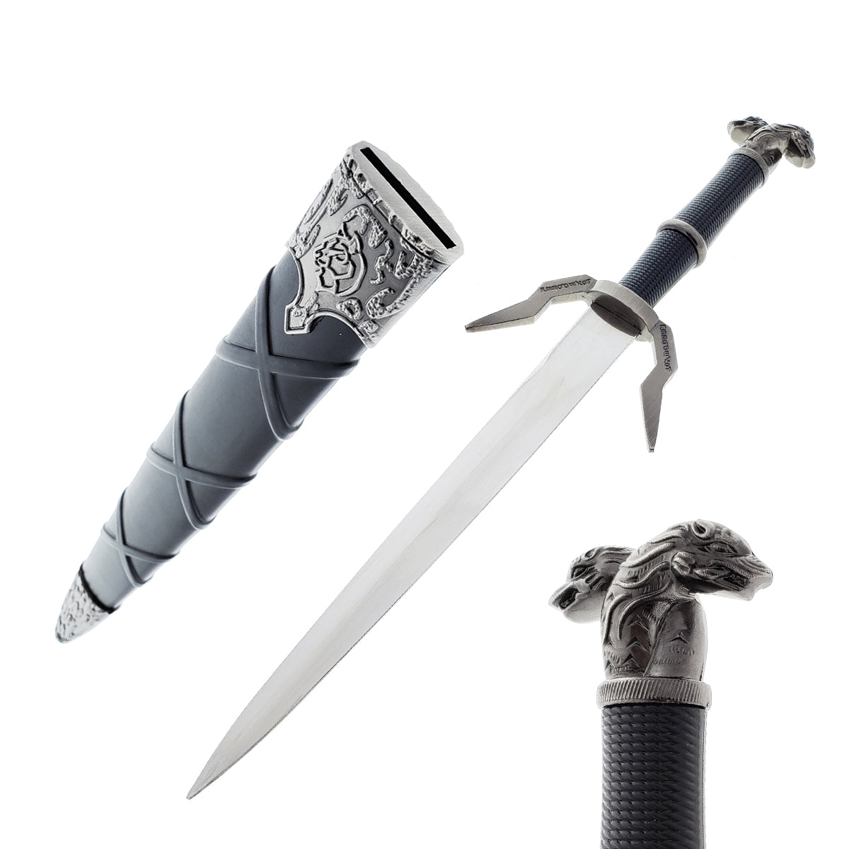 15.75" Black Medieval Sword w/Black Plastic Scabbard