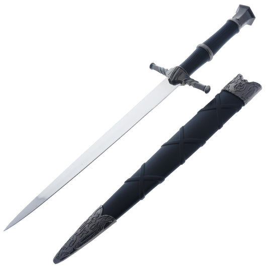 15 3/4" Black medieval dagger w/Black Plastic Scabbard