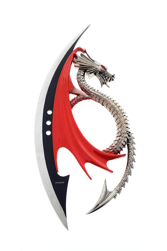 Twin Dragon Dagger with Engraved Wood Stand