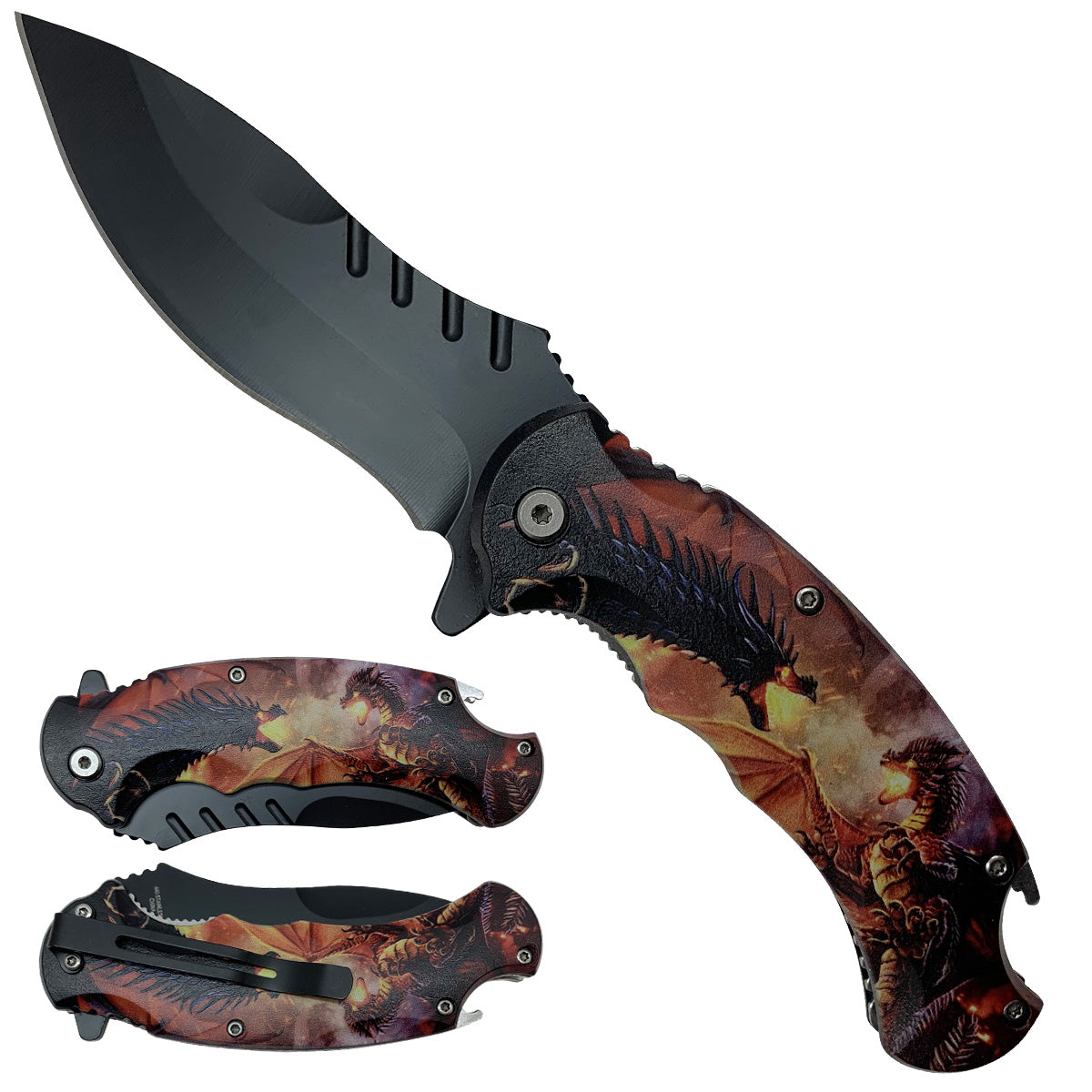 Spring Assisted Dragon Pocket Knife