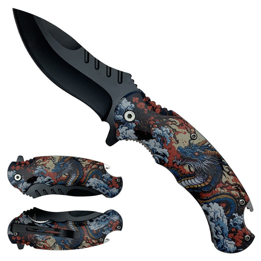 Spring Assisted Dragon Pocket Knife
