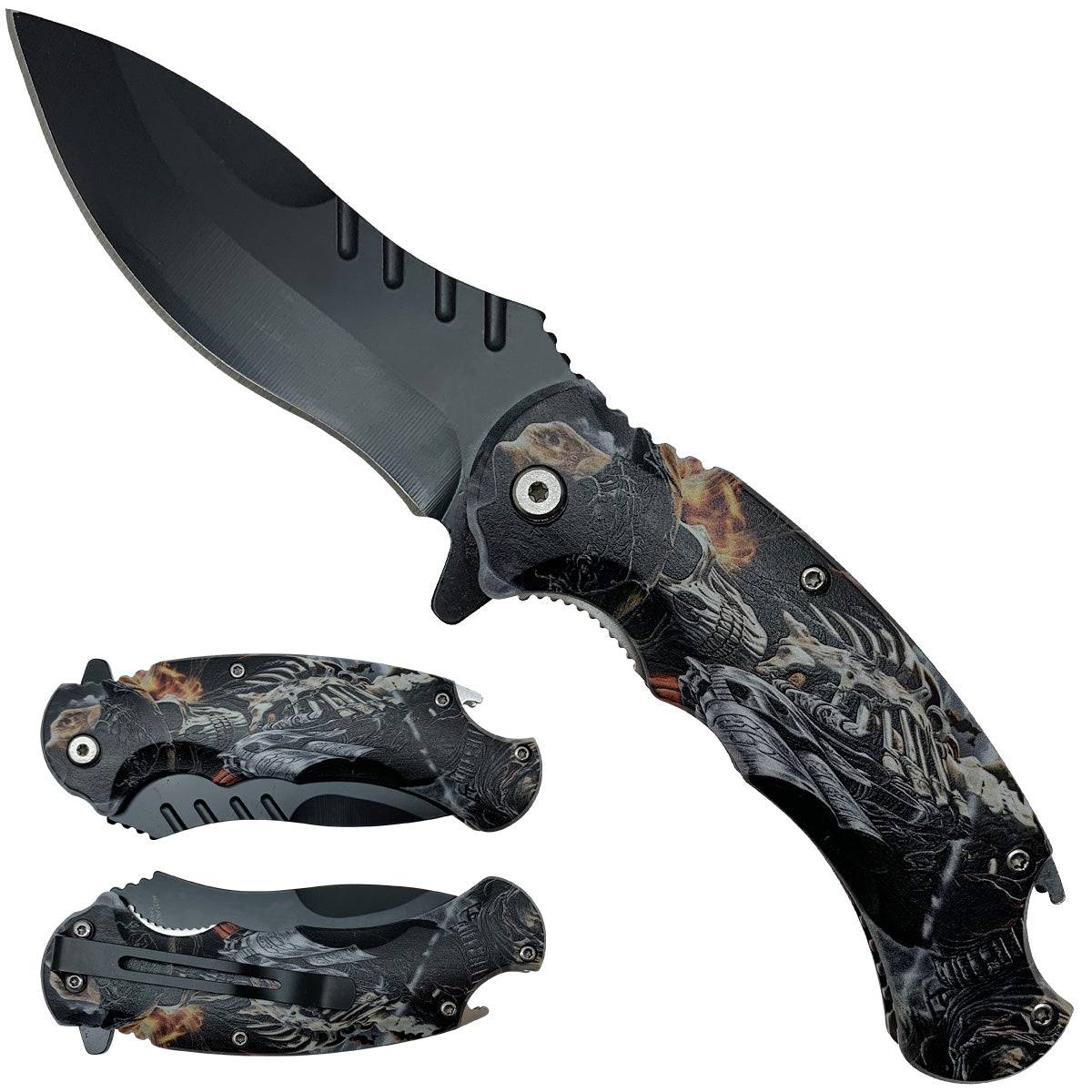 Spring Assisted Skull Pocket Knife