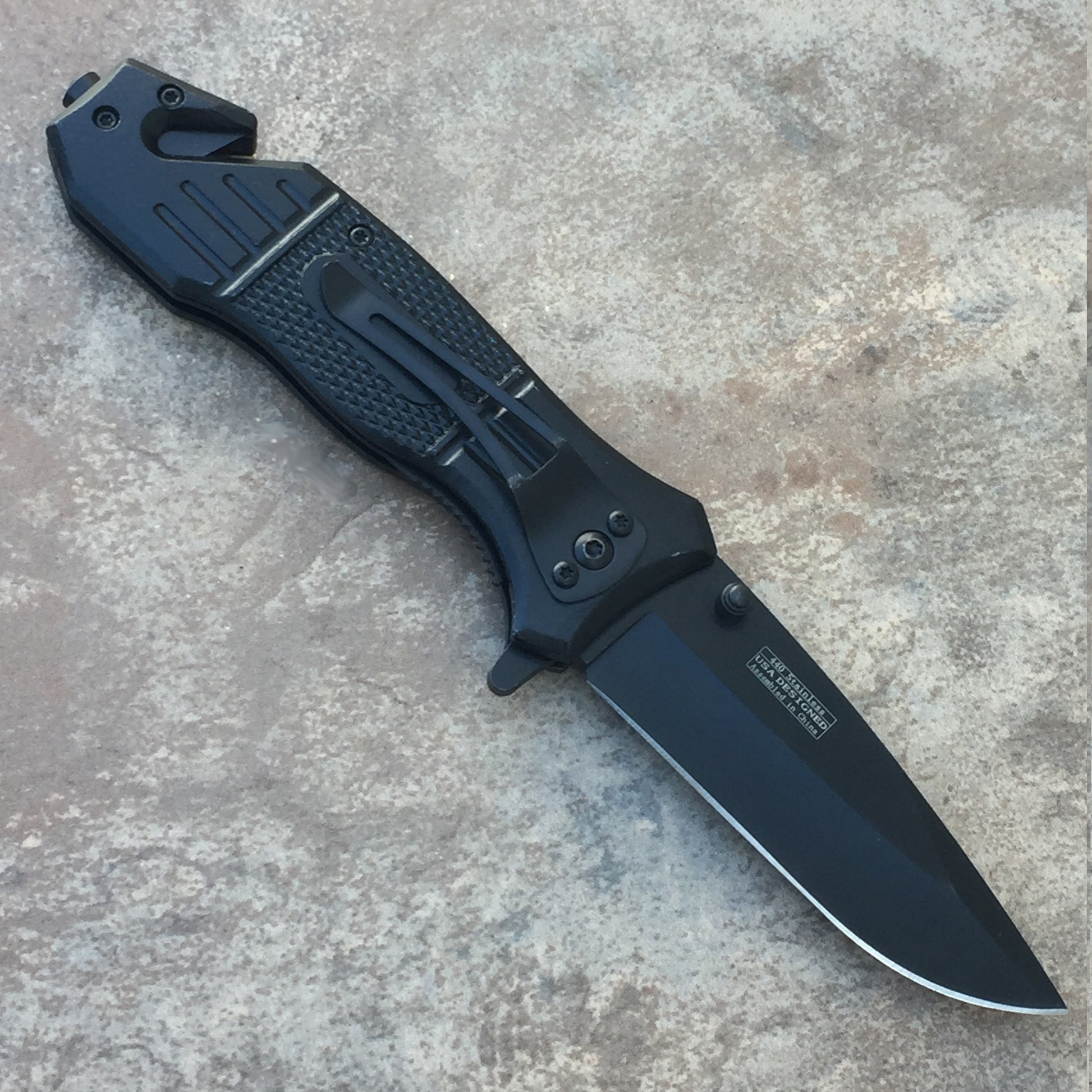 Falcon 7 3/4" Spring Assisted Knife with Geometric Pattern ABS Handle