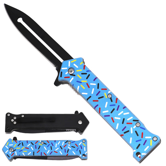 Donut Print Spring-Assisted Pocket Knife - 3.5" 440 Steel Blade