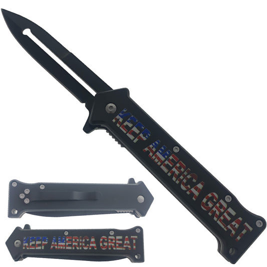 Falcon 8" Folding Knife W/Black Blade W/Keep America Great Print