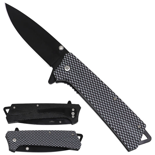 Carbon-Fiber-Pattern Spring-Assisted Pocket Knife – Black