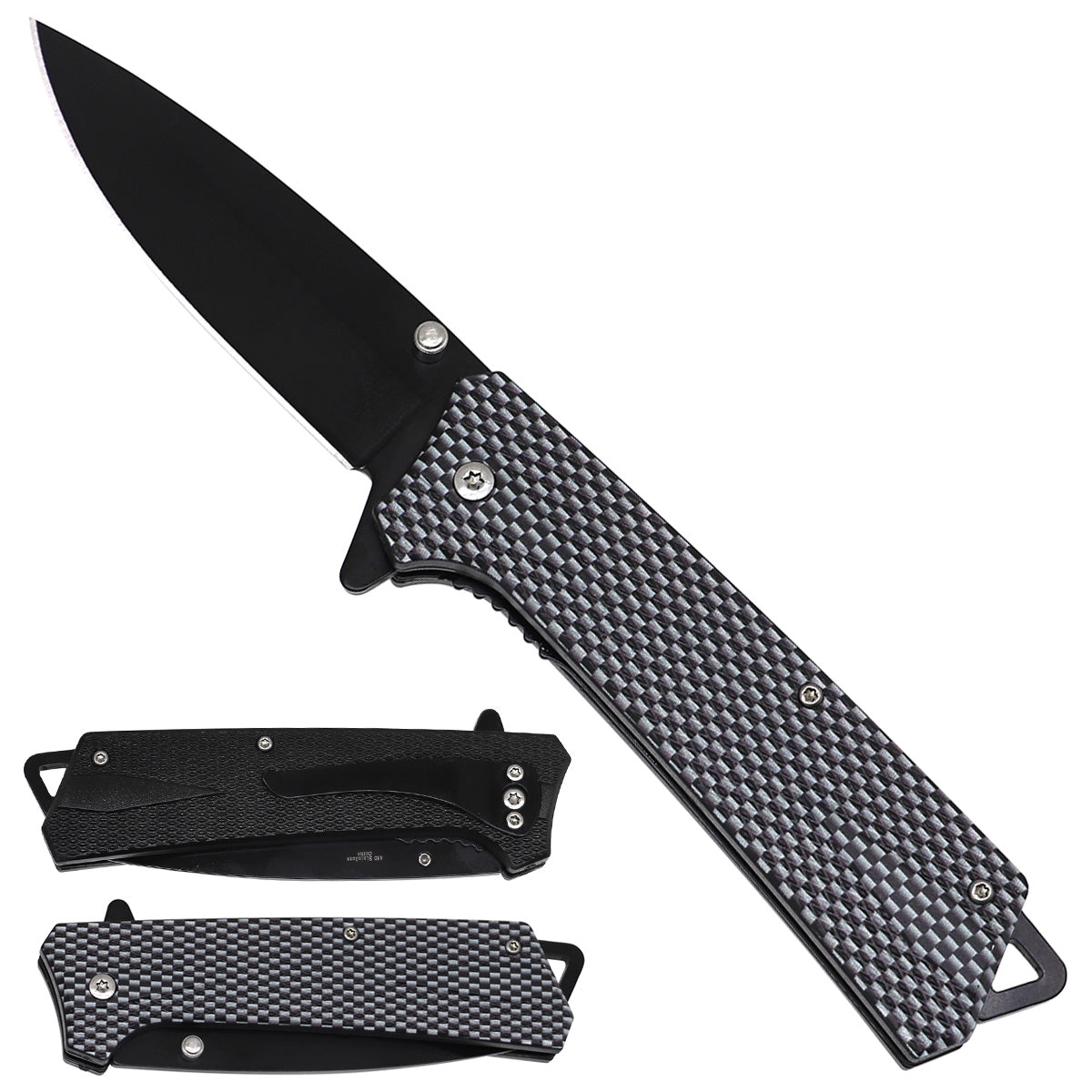 Spring Assisted Pocket Knife with Carbon-Fiber-Pattern ABS Handle