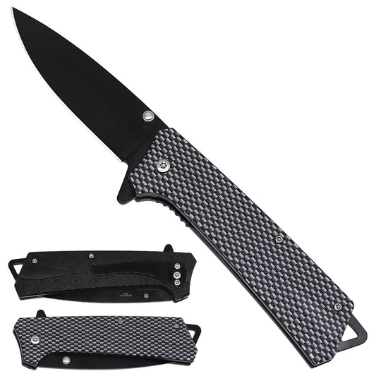 Spring Assisted Pocket Knife with Carbon-Fiber-Pattern ABS Handle