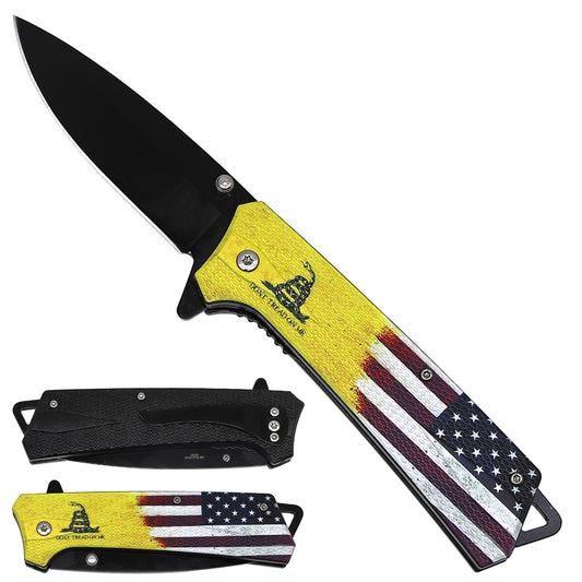 USA Flag “Do Not Tread” Spring-Assisted Pocket Knife – Design 1