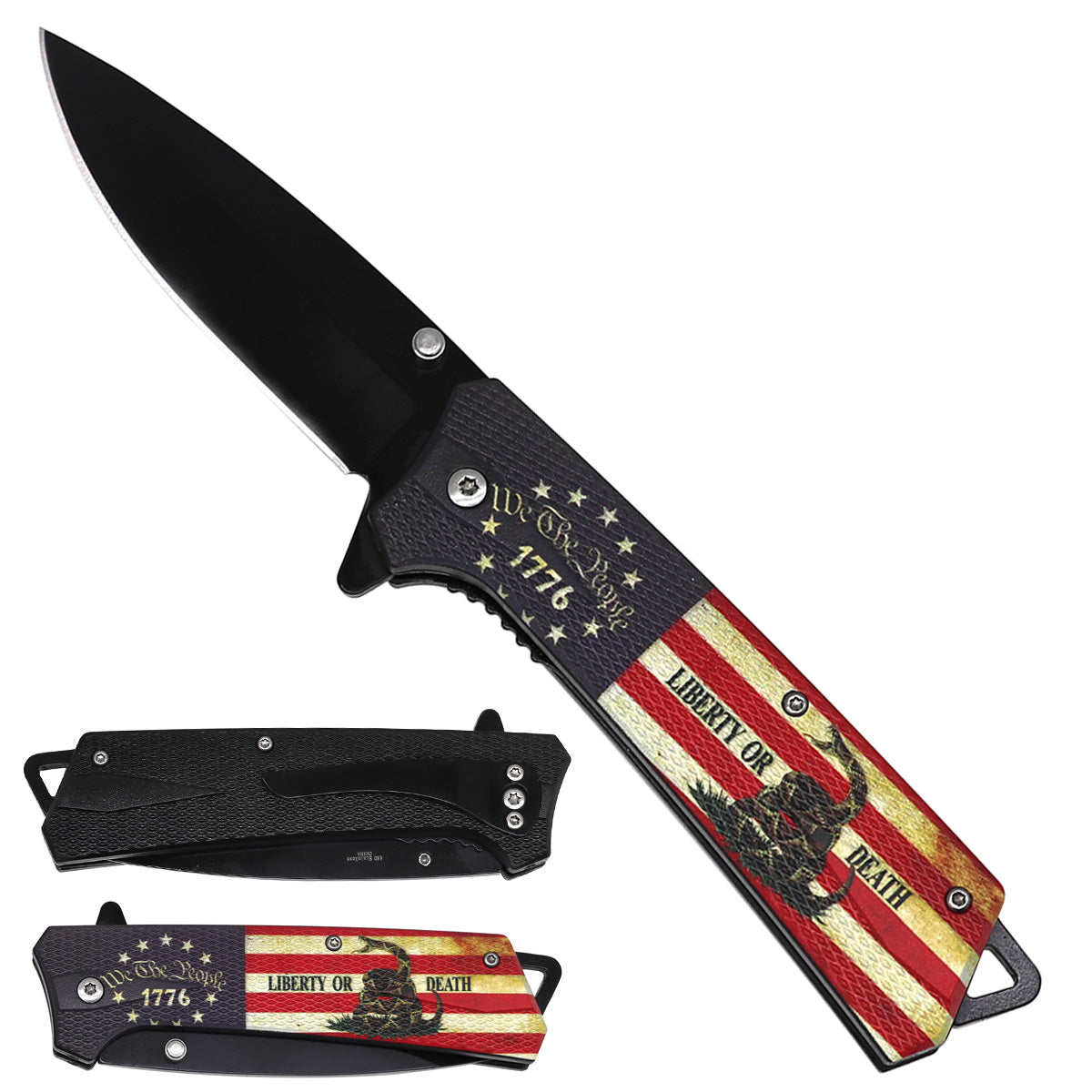 Spring Assisted Pocket Knife - USA Flag & Do Not Tread Design 2