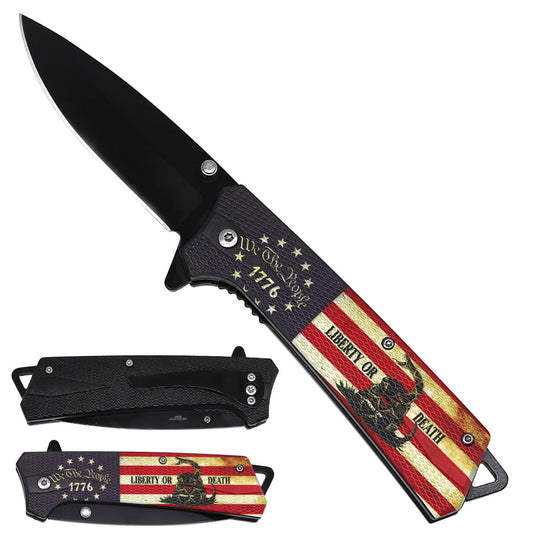 Spring Assisted Pocket Knife - USA Flag & Do Not Tread Design 2