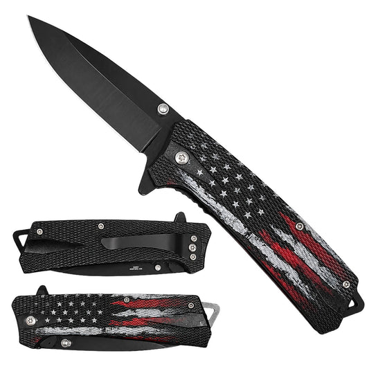Spring Assisted Pocket Knife with USA Flag Handle Design