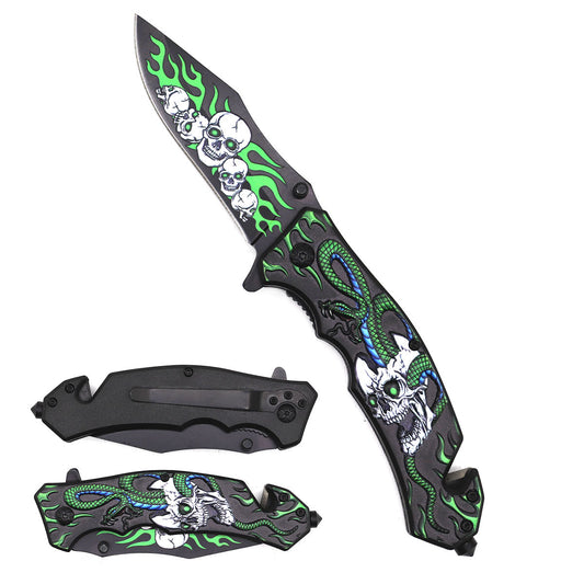 8-Inch Snake & Skull Spring-Assisted Knife