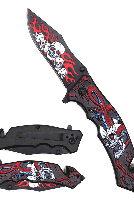 8-Inch Snake & Skull Spring-Assisted Knife