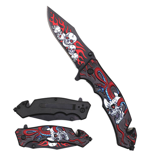 8-Inch Snake & Skull Spring-Assisted Knife