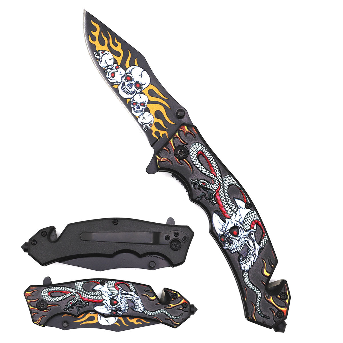 8-Inch Snake & Skull Spring-Assisted Knife