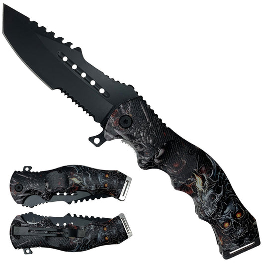 Spring Assisted Skeleton Dragon Pocket Knife