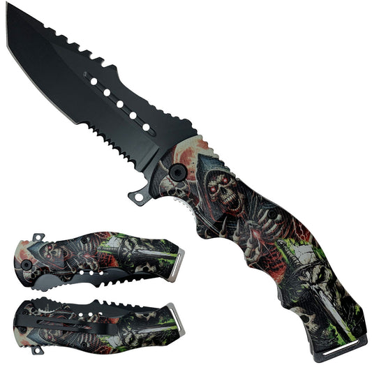 Spring Assisted Grim Reaper Pocket Knife