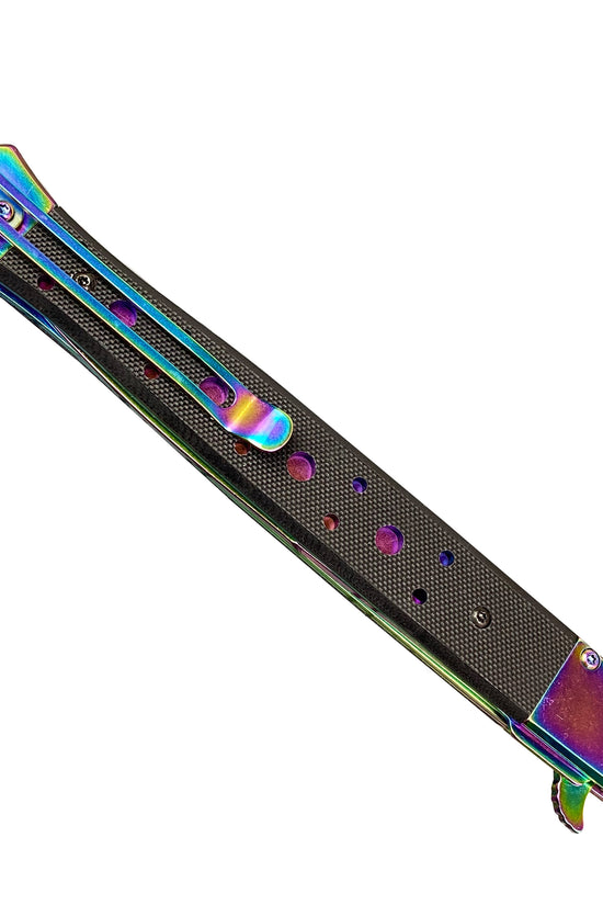 Rainbow Stiletto Spring Assisted Knife Wood Handle