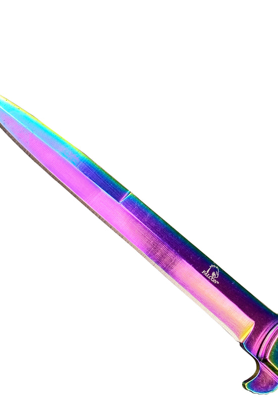 Rainbow Stiletto Spring Assisted Knife Wood Handle