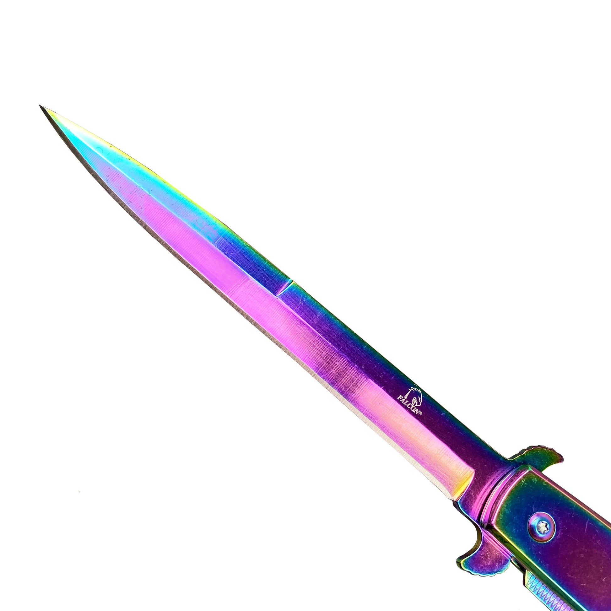 Rainbow Stiletto Spring Assisted Knife Wood Handle