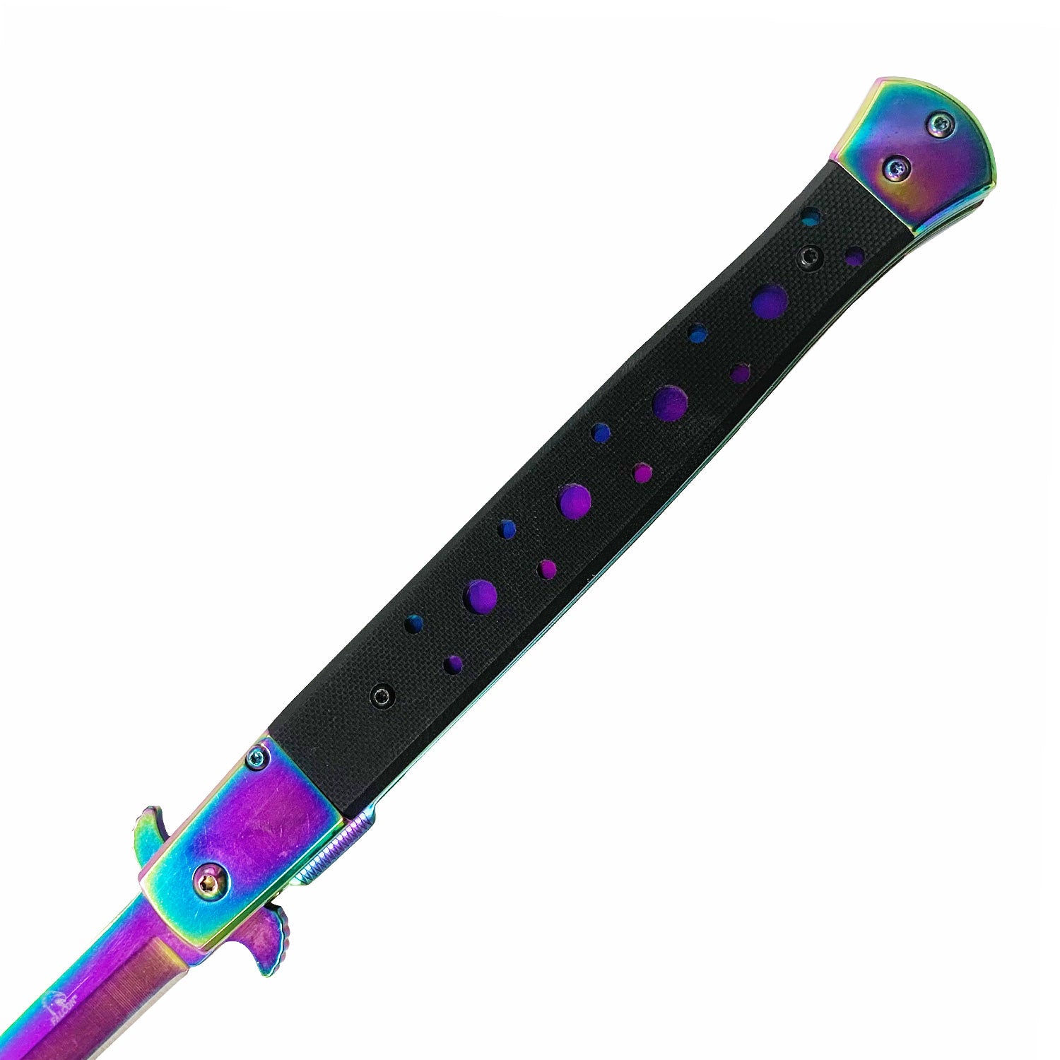Rainbow Stiletto Spring Assisted Knife Wood Handle