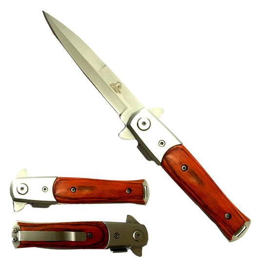 7" Overall Spring Assisted Knife w Wood Handle