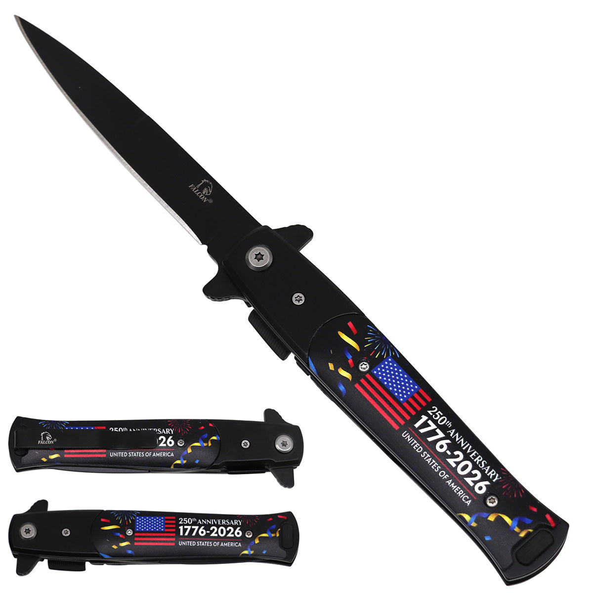 Falcon 250th Anniversary USA Spring Assisted Pocket Knife - Black Blade - Pacific Solution wholesale pocket knife SKU KS1107-21