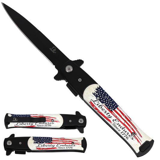 Falcon Liberty Endures Spring Assisted Pocket Knife - Patriotic Black Blade - Pacific Solution wholesale pocket knife SKU KS1107-24