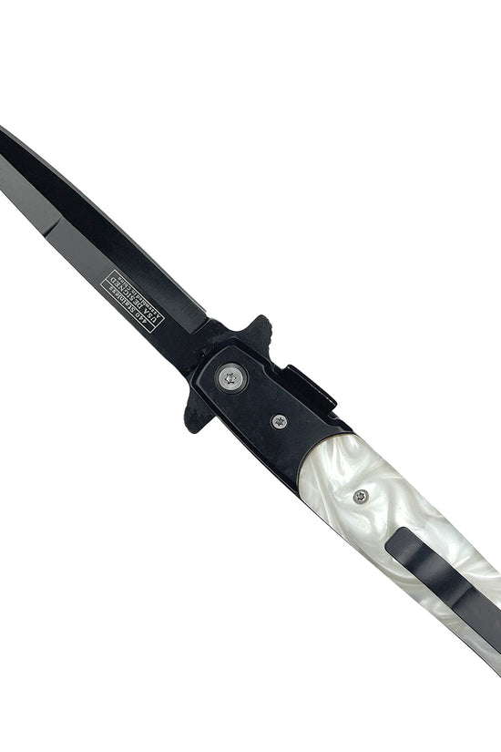 Falcon 4" Black Blade / White Marble Handle / Assisted Knife