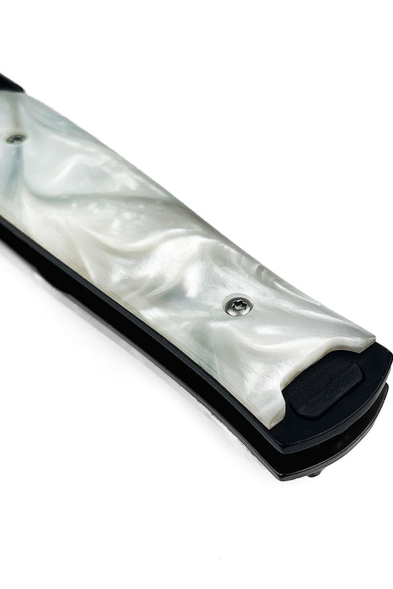 Falcon 4" Black Blade / White Marble Handle / Assisted Knife