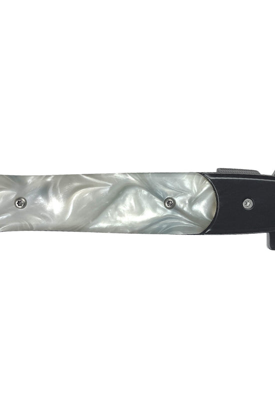 Falcon 4" Black Blade / White Marble Handle / Assisted Knife
