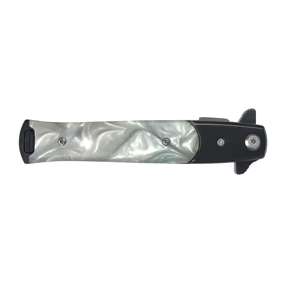 Falcon 4" Black Blade / White Marble Handle / Assisted Knife