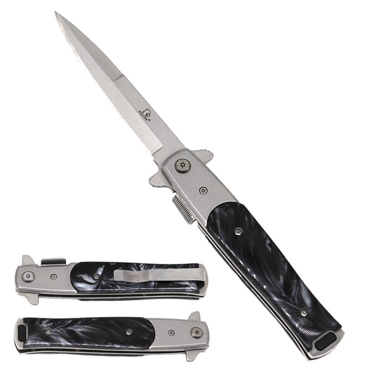 Falcon Marble Black Handle Spring Assisted Pocket Knife