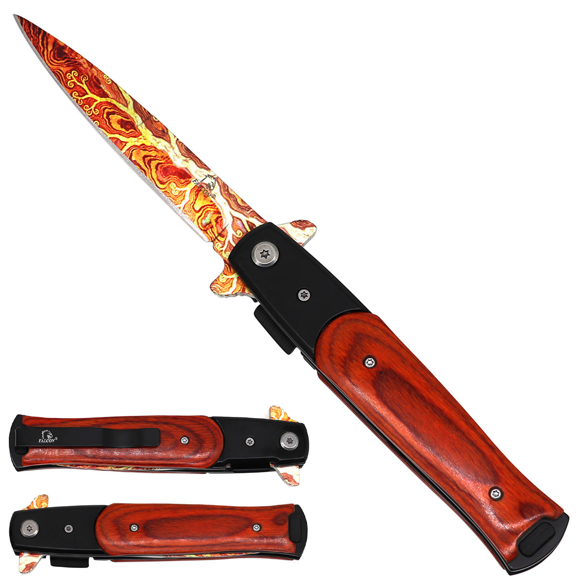 Falcon Lava Pattern Spring Assisted Pocket Knife - Cola Handle - Pacific Solution wholesale pocket knife SKU KS1107DM-3