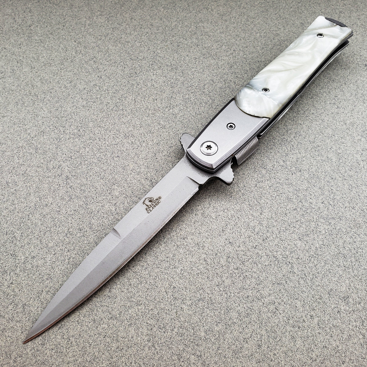 Falcon 8 3/4" White Spring Assisted Pocket Knife