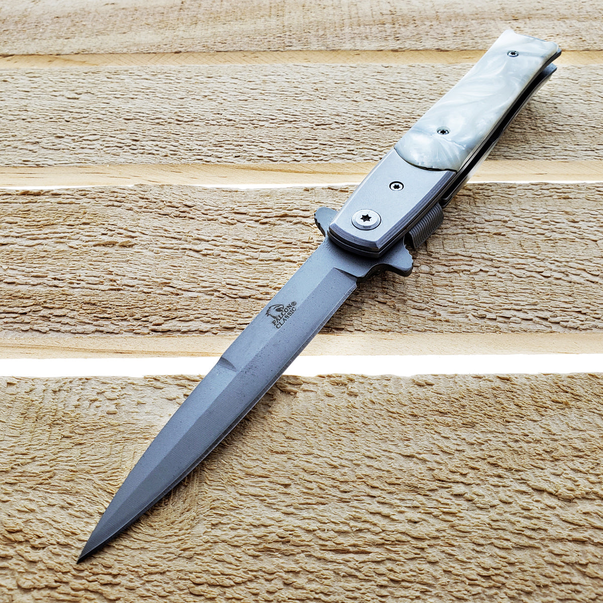 Falcon 8 3/4" White Spring Assisted Pocket Knife