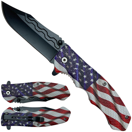 Spring-Assisted Pocket Knife, 4-Inch Blade & USA Flag Handle | KS1122UF